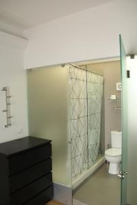baño con aseo y puerta de ducha de cristal en StayInn City - Évora en Évora