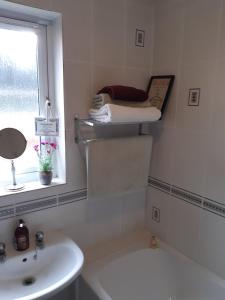 a bathroom with a sink and a bath tub and a window at Apartment Lucas in Sudbury