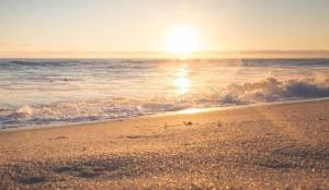 una playa con el sol saliendo sobre el océano en Riccione Beach Hotel - Enjoy your Summer -Beach Village incluso, en Riccione