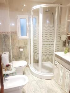 uma casa de banho com um chuveiro e um WC. em LAS MARGARITAS em Gijón