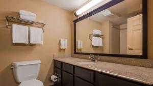 a bathroom with a toilet a sink and a mirror at Best Western of Alexandria Inn & Suites & Conference Center in Alexandria