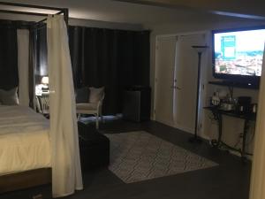 una camera con letto e TV a schermo piatto di Long Lake Waterfront Bed and Breakfast a Nanaimo