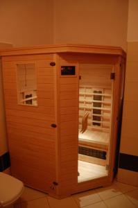 a bathroom with a sauna with a toilet in it at Penzion u můstku Jiřího Rašky in Trojanovice