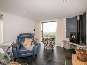 a living room with a chair and a fireplace at Sleepy Fox in Bodmin