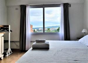a bedroom with a bed and a large window at Apart jujuy Suite Premium in San Salvador de Jujuy