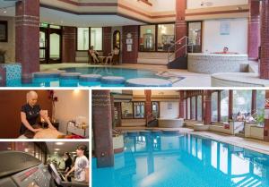 a collage of three pictures of a swimming pool at Stunning Cottage with free Spa access in Newby Bridge