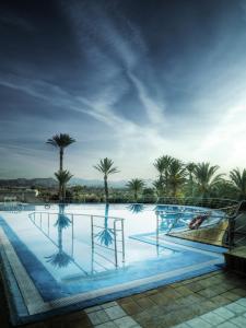una gran piscina con palmeras en el fondo en Hotel España en Fortuna