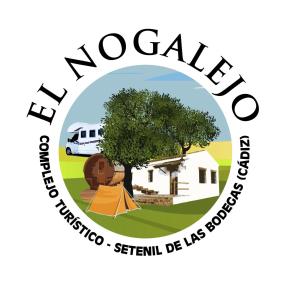 ein Logo für Morocco mit einem Wohnwagen, einem Baum und einem Zelt in der Unterkunft Casas Rurales el Nogalejo Setenil in Setenil de las Bodegas