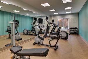 un gimnasio con cintas de correr y bicicletas estáticas en una habitación en Holiday Inn Express Hotel & Suites Columbus-Fort Benning, an IHG Hotel, en Columbus