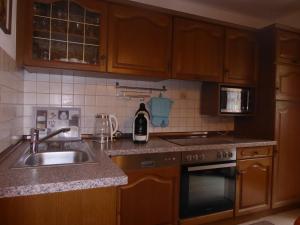 a kitchen with a sink and a stove top oven at Trippolthof in Prebl