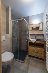 a bathroom with a shower and a toilet and a sink at ODYSSEE DRJ04 - Appartement avec grande terrasse sur les pistes in La Toussuire