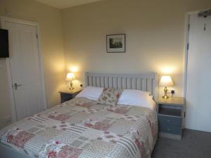 a bedroom with a bed with two night stands and two lamps at Acorn Guest House in Oxford