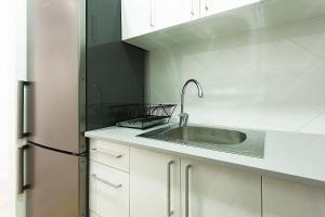 eine Küche mit einer Spüle und einem Kühlschrank in der Unterkunft MIQUEL ANGEL - Apartments with community terrace in Barcelona