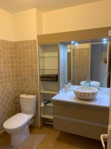 łazienka z toaletą i umywalką w obiekcie logement entier vue sur mer w mieście Gourbeyre