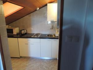 Apartments Suljic في ستاري غراد: مطبخ صغير مع موقد ومغسلة