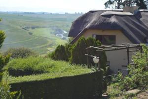 a house with a thatched roof and a vineyard at Manwood Lodge in Rosetta