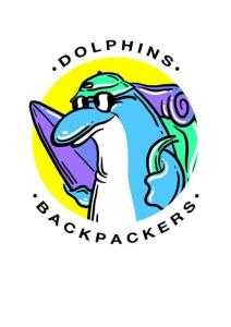 a cartoon pelican with the words amphibians backpackery at Dolphins Backpackers in Tintagel