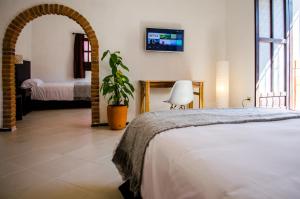 a bedroom with a bed and a potted plant at Estacion Alameda in Orizaba