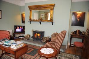 sala de estar con chimenea y espejo en The Yellow House B&B, en Navan