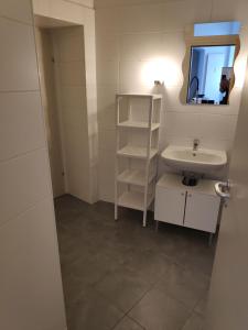 a bathroom with a sink and a mirror at Flataid Apartment Reitschulgasse - City Center - Jakominiplatz in Graz