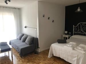 a living room with a bed and a couch at LOFT ESTUDIO CATEDRAL CASA LIS in Salamanca