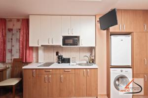a small kitchen with a sink and a microwave at Garsoniera Ania Baile Felix in Baile Felix