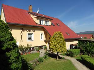 a building with a red roof at Penzion Panorama in Český Krumlov