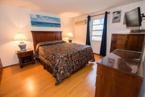 a hotel room with a bed and a television at Windsong Guest Apartments in Pembroke