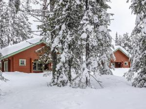 a cabin in the snow with snow covered trees at Holiday Home Lomamaja 3 by Interhome in Raattama