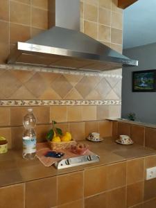 a kitchen counter with a sink with a bowl of fruit at Apartamento Casa Romero in El Bosque