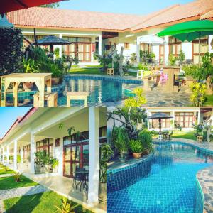 a collage of photos of a resort with a swimming pool at Tree Roots Retreat in Rayong