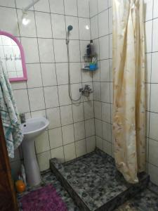 a bathroom with a shower and a sink at Садиба у пані Марії in Vorokhta +11 photos