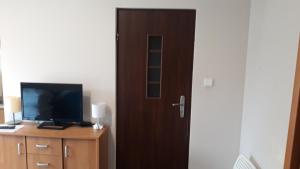 Televízia a/alebo spoločenská miestnosť v ubytovaní Apartamenty i Pokoje przy Parku