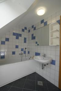 ein Badezimmer mit einem Waschbecken und einer Badewanne in der Unterkunft Chalet Alpina in Bovec