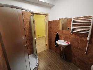 a bathroom with a shower and a sink at Babilonas in Plungė +59 photos