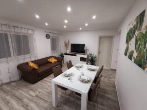 Televízia a/alebo spoločenská miestnosť v ubytovaní Apartmani Pina 1