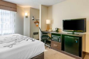 um quarto de hotel com uma cama e uma televisão de ecrã plano em Sleep Inn I-95 North Savannah em Port Wentworth