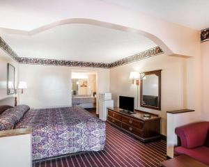 マクドノーにあるEcono Lodgeのベッドとテレビが備わるホテルルームです。