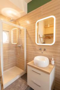 a bathroom with a sink and a shower at LE CARPE DIEM in Tours