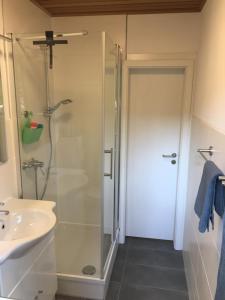 een badkamer met een douche en een wastafel bij Holiday Home Scheuerberg in Oberthal