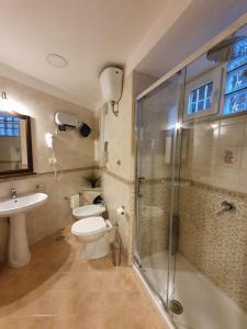 a bathroom with a shower and a toilet and a sink at FraBa Apartment in Naples