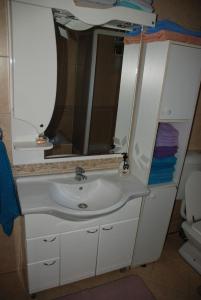 ein Badezimmer mit einem weißen Waschbecken und einem Spiegel in der Unterkunft Vila Ratković in Banja Luka