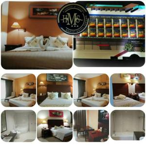a collage of pictures of a hotel room at Hotel Mariat Sorong in Sorong