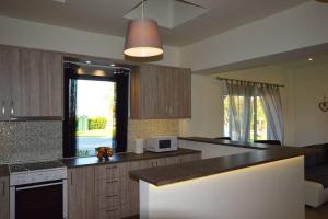 a kitchen with a counter top and a microwave at Renes Paradise Seahome - Afandou Beach, Rhodes in Rhodes Town