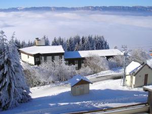 a house is covered in snow with trees at clos des gentianes in Allevard