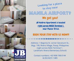 a flyer for a promotion for a place to stay near manila airport at JB Valdres Apartment in Manila