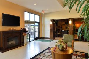 a living room with a fireplace and a flat screen tv at Holiday Inn Montgomery South Airport, an IHG Hotel in Hope Hull