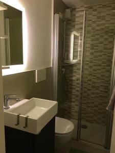 a bathroom with a sink and a toilet and a shower at Riva Guest House Apartment in Riva del Garda