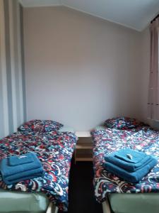 two beds sitting next to each other in a room at Zeepark Haerendyke in De Haan