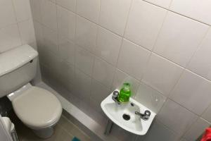 a bathroom with a white toilet and a sink at 133B PARK ROAD STRETFORD MANCHESTER in Manchester